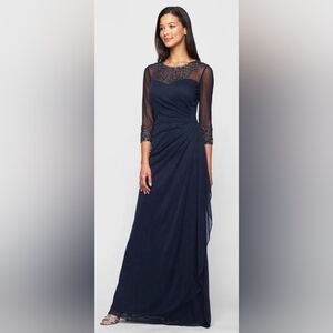 Size 10 - Alex Evenings Joanna Sweatheart Neckline Gown Long Navy Dress $289